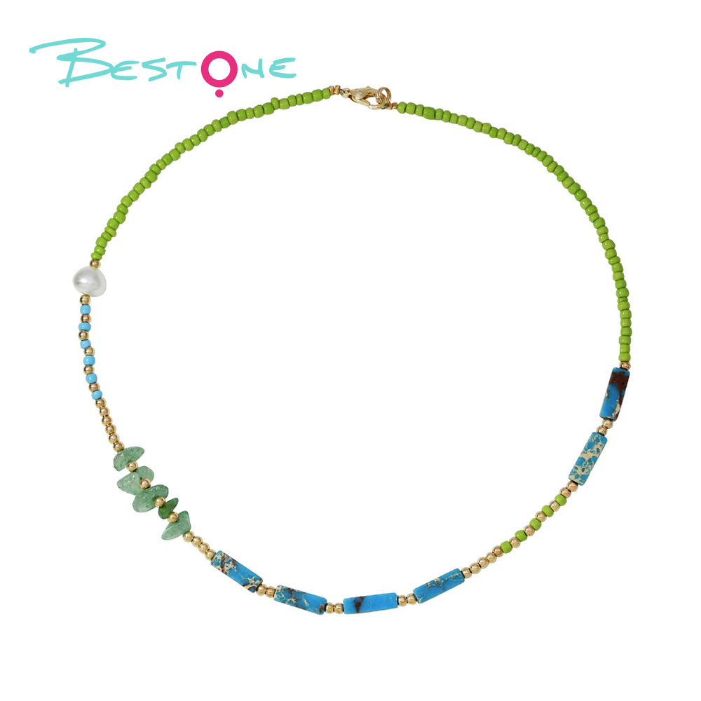 Boho Gem Bead Necklace – 16 inches