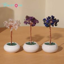 Mini Round Base Gemstone Money Tree – Crystal – 5x10cm