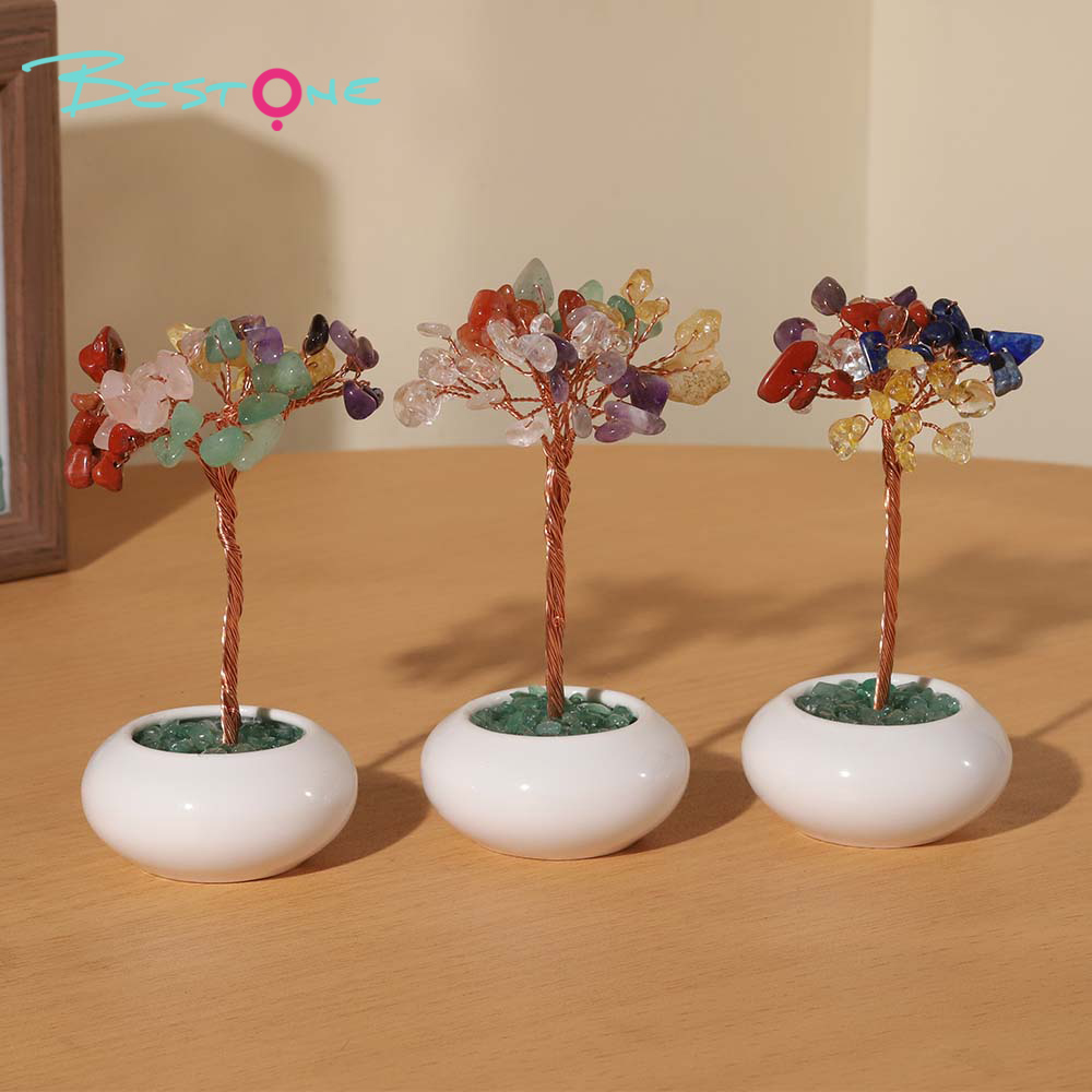 Mini Round Base Gemstone Money Tree – Crystal – 5x10cm