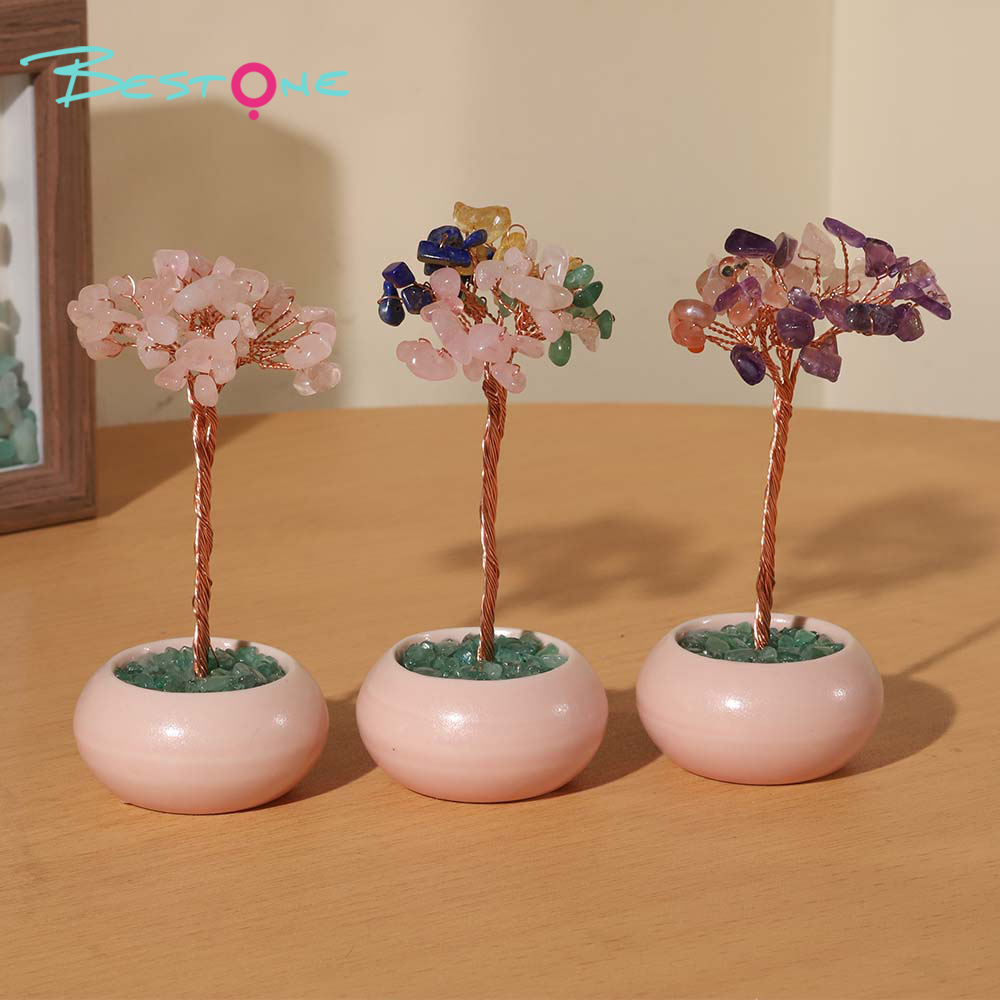 Mini Round Base Gemstone Money Tree – Crystal – 5x10cm