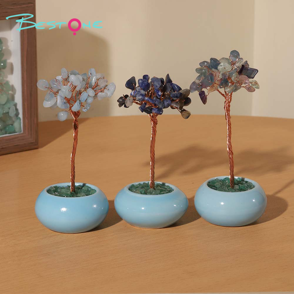 Mini Round Base Gemstone Money Tree – Crystal – 5x10cm