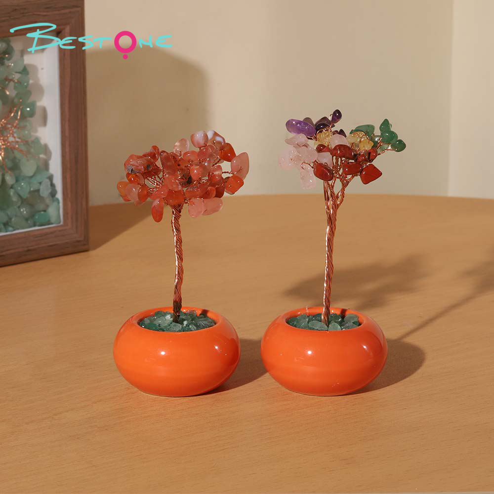 Mini Round Base Gemstone Money Tree – Crystal – 5x10cm