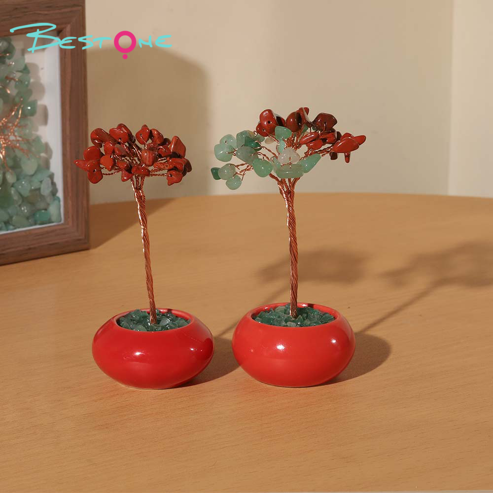 Mini Round Base Gemstone Money Tree – Crystal – 5x10cm