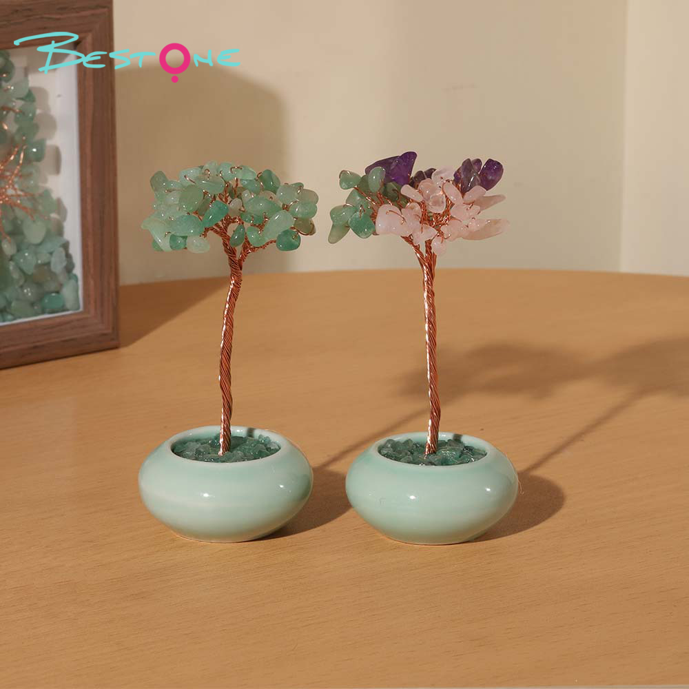 Mini Round Base Gemstone Money Tree – Crystal – 5x10cm