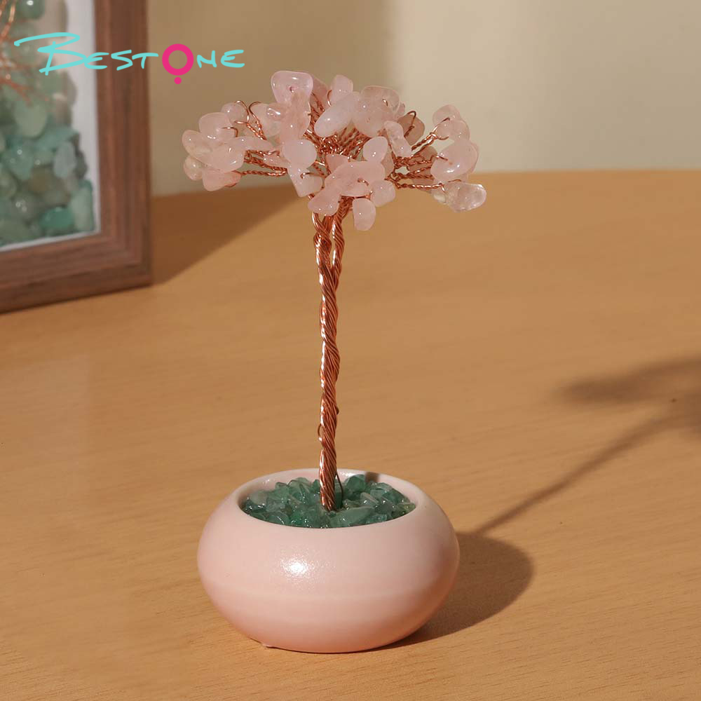 Mini Round Base Gemstone Money Tree – Crystal – 5x10cm