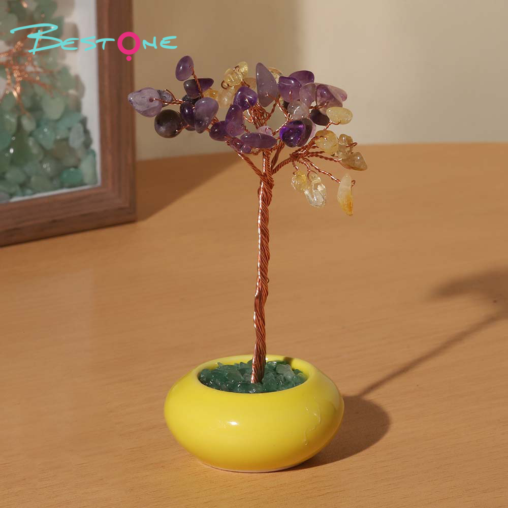 Mini Round Base Gemstone Money Tree – Crystal – 5x10cm