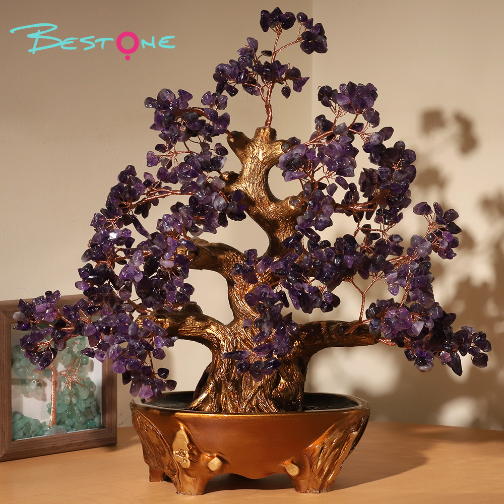 Large Gemstone Tree with Resin Base – 30×30cm Citrine, Amethyst, Rose Quartz, Rainbow Crystals