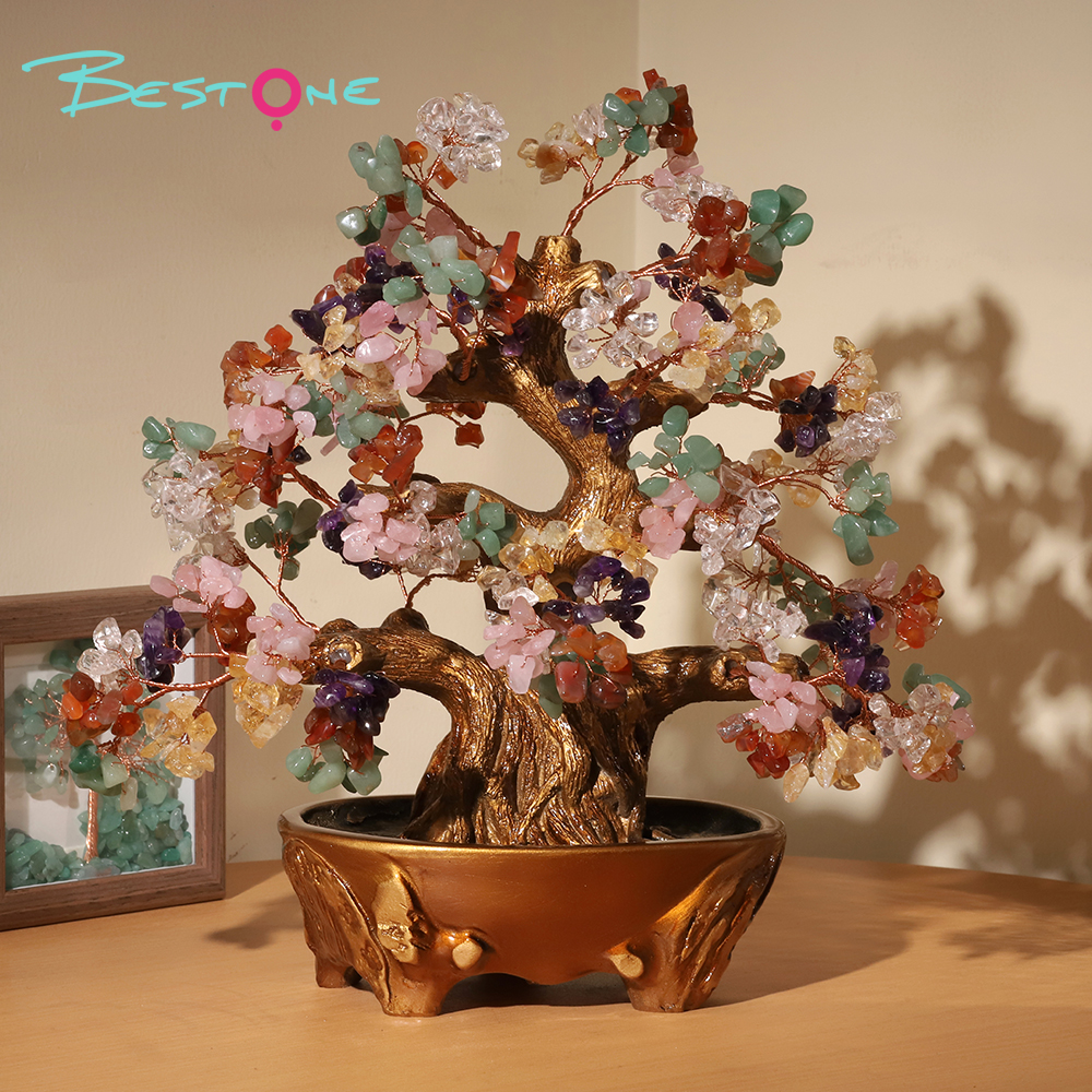 Large Gemstone Tree with Resin Base – 30×30cm Citrine, Amethyst, Rose Quartz, Rainbow Crystals