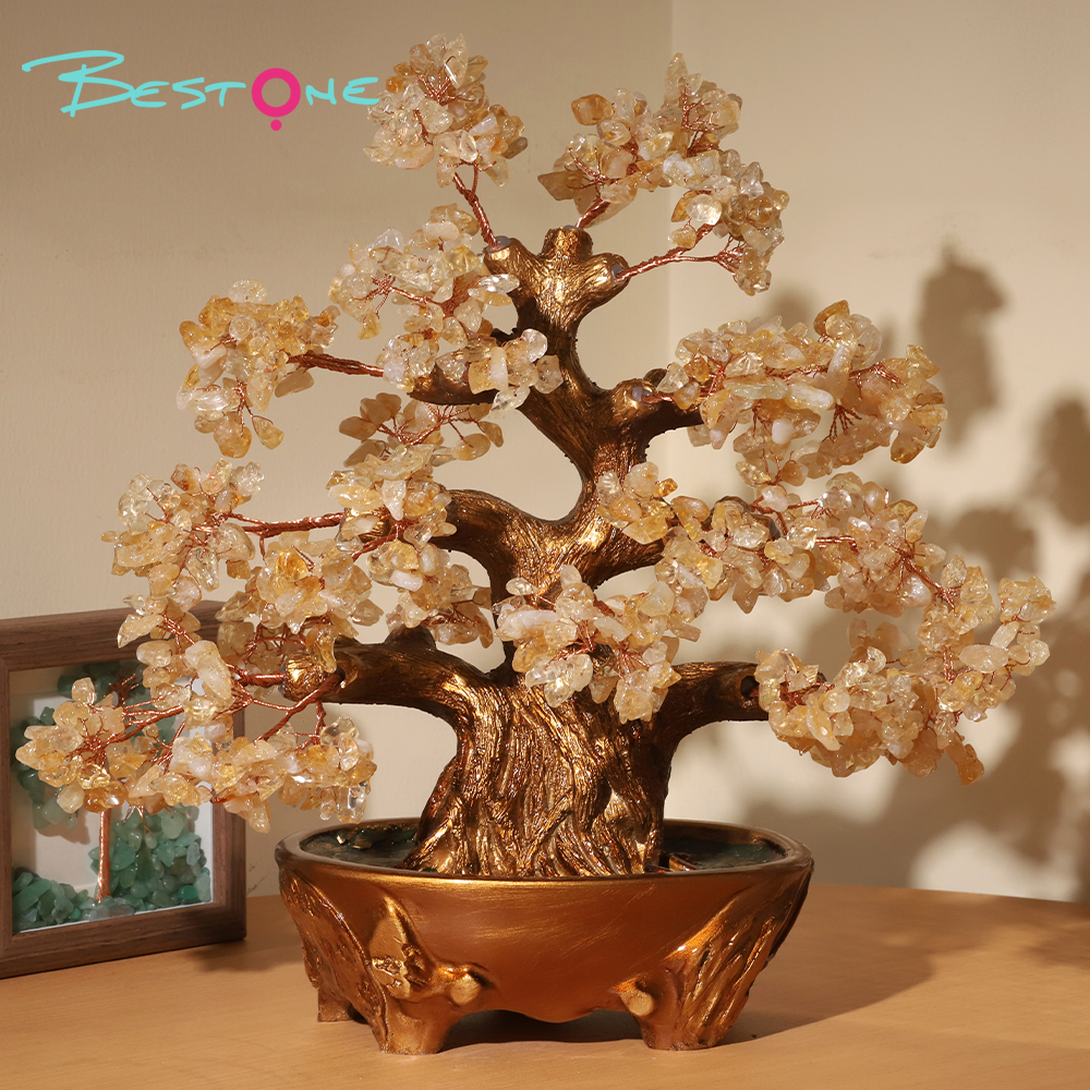 Large Gemstone Tree with Resin Base – 30×30cm Citrine, Amethyst, Rose Quartz, Rainbow Crystals