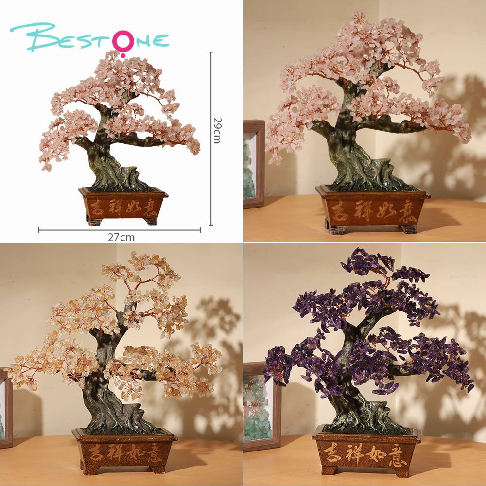 Gemstone Trees with Resin Base – 29×27cm Citrine, Amethyst, Rose Quartz
