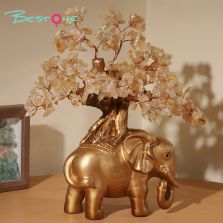 Gemstone Trees with Elephant Resin Base – 26×22cm