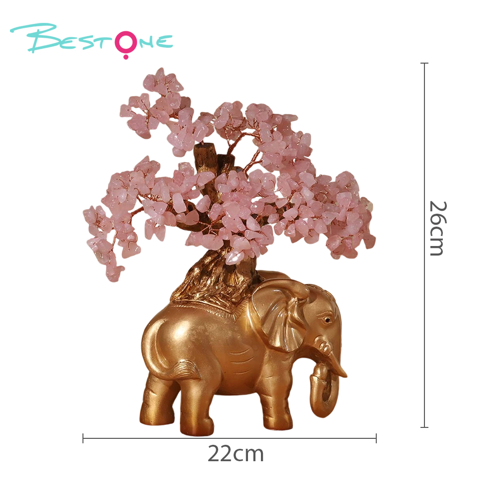 Gemstone Trees with Elephant Resin Base – 26×22cm