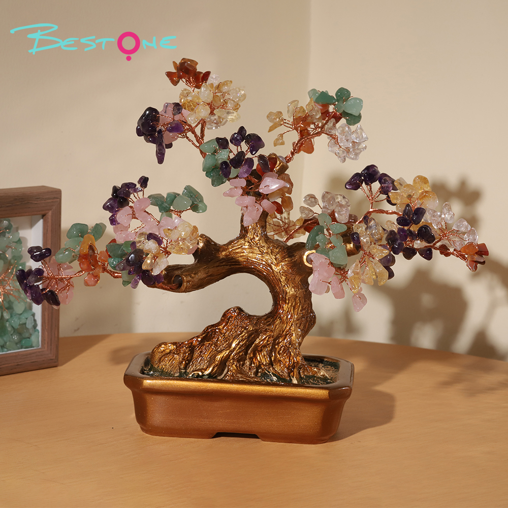 Gemstone Trees with Resin Base – 21×21cm