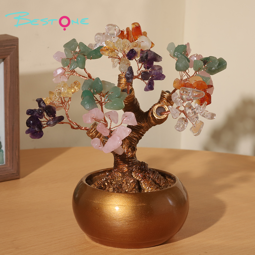 Gemstone Trees with Golden Round Base 23×23cm