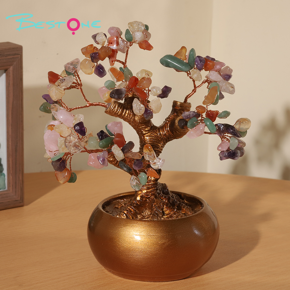Gemstone Trees with Golden Round Base 23×23cm