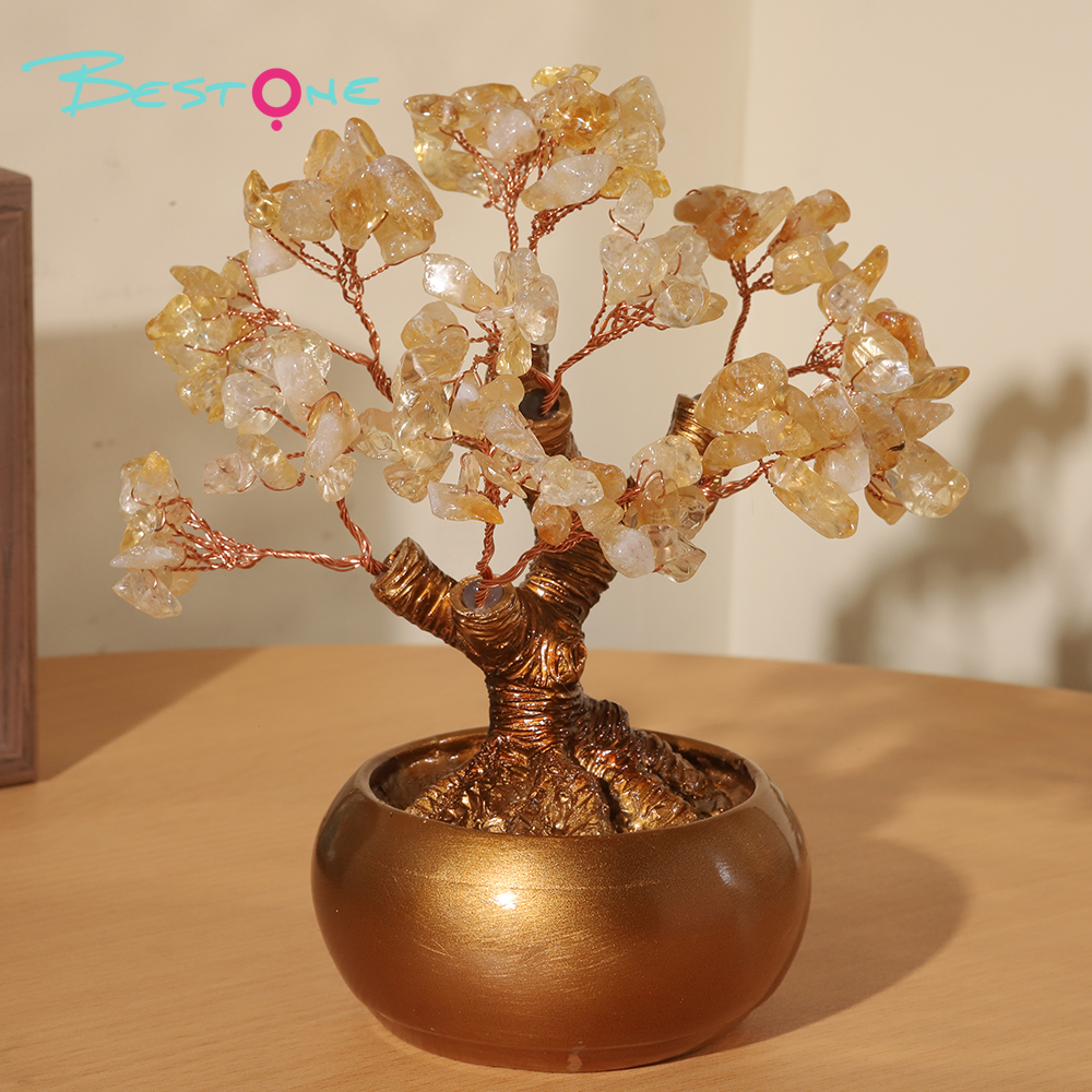 Gemstone Trees with Golden Round Base 23×23cm