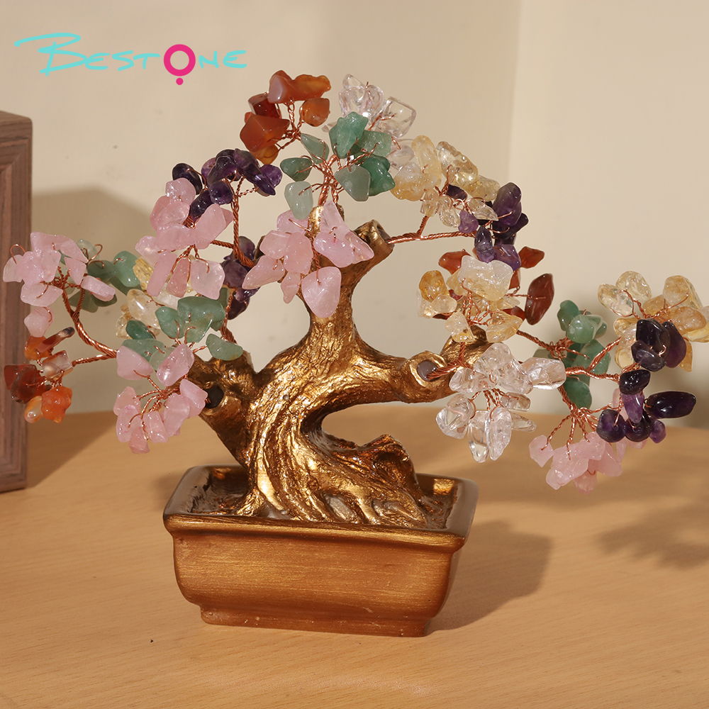 Mini Prosperity Gem Trees with Golden Pot – 20×17cm