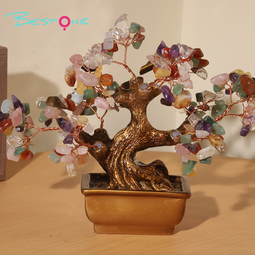 Mini Prosperity Gem Trees with Golden Pot – 20×17cm