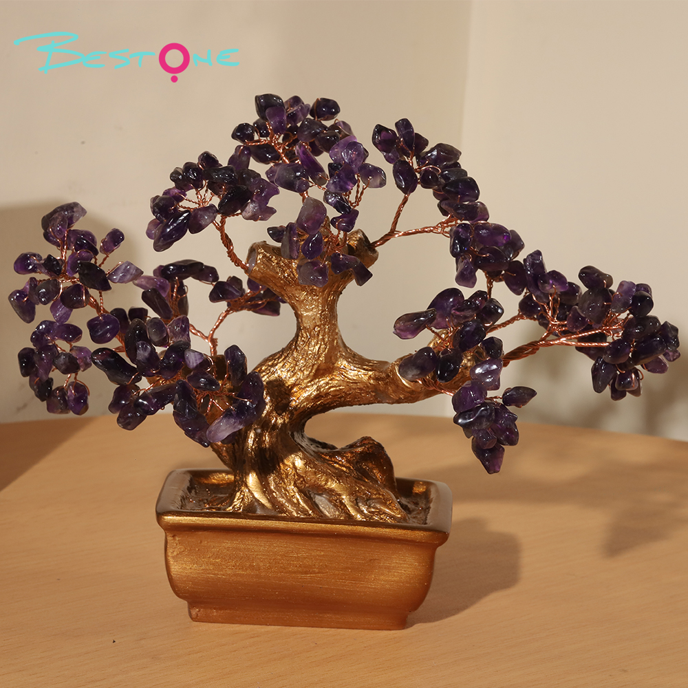 Mini Prosperity Gem Trees with Golden Pot – 20×17cm