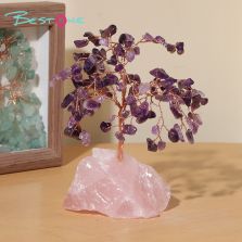 Gemstone Trees on Rose Quartz Base – 14×11cm