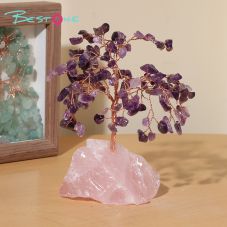 Gemstone Trees with Rose Quartz Base – 14×11cm