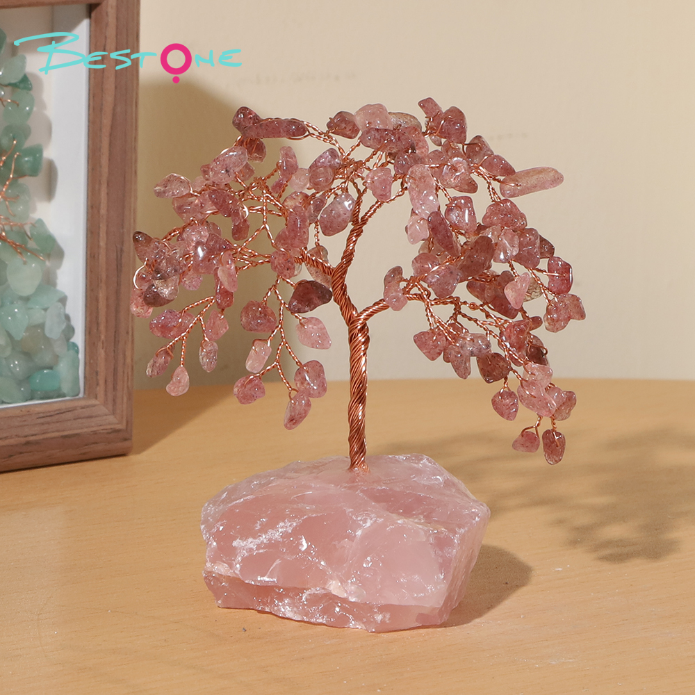 Gemstone Trees on Rose Quartz Base – 14×11cm