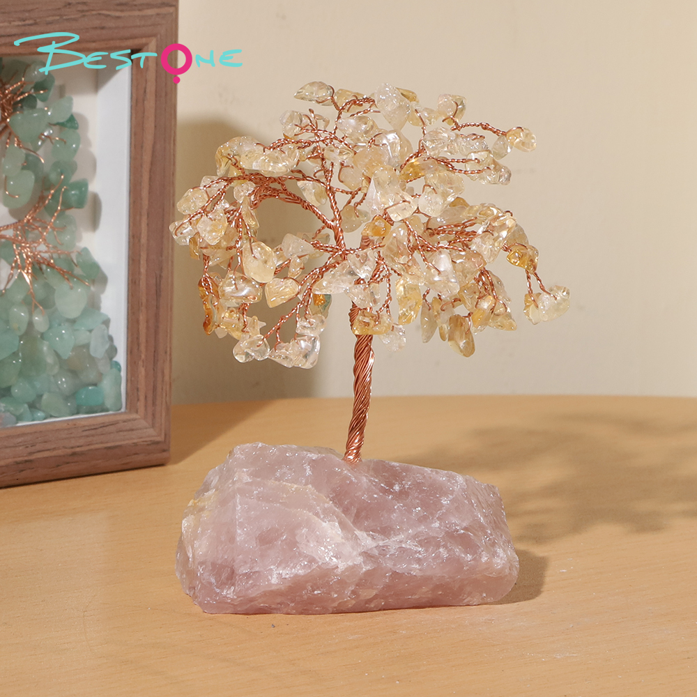 Gemstone Trees on Rose Quartz Base – 14×11cm