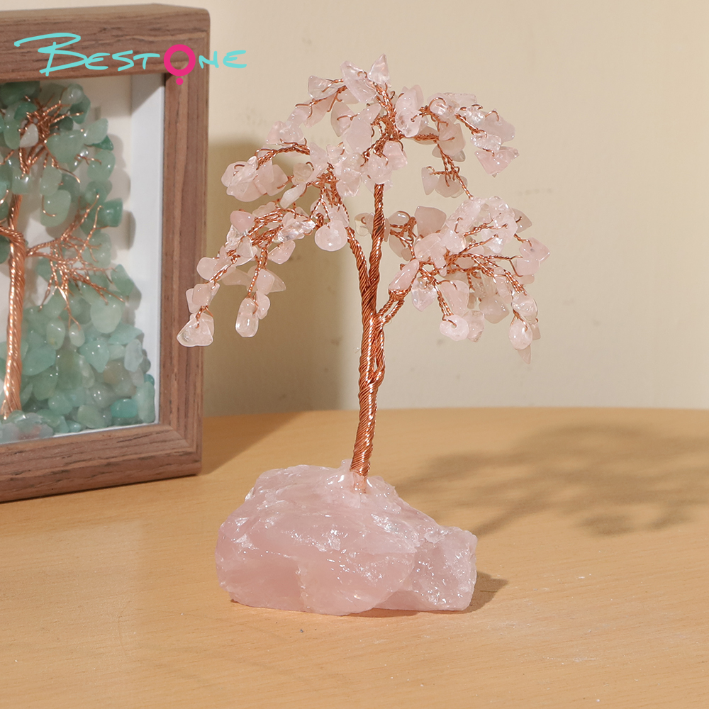 Gemstone Trees on Rose Quartz Base – 14×11cm