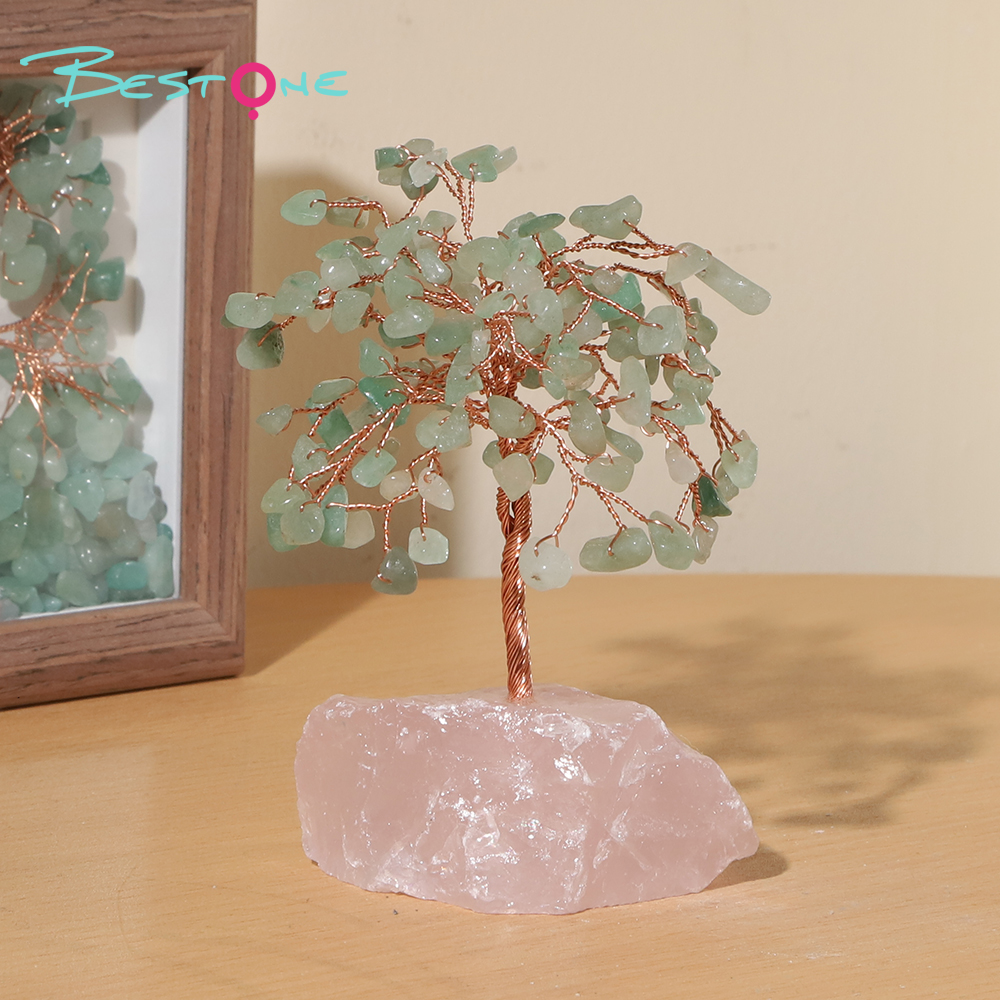 Gemstone Trees on Rose Quartz Base – 14×11cm