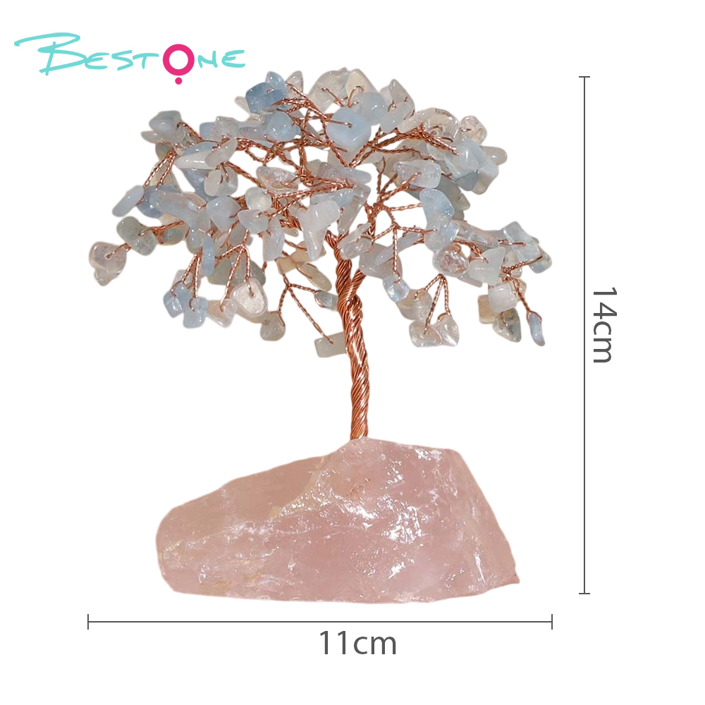 Gemstone Trees on Rose Quartz Base – 14×11cm