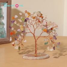 Crystal Chip Gemstone Trees on Agate Slice Base – 10×10cm