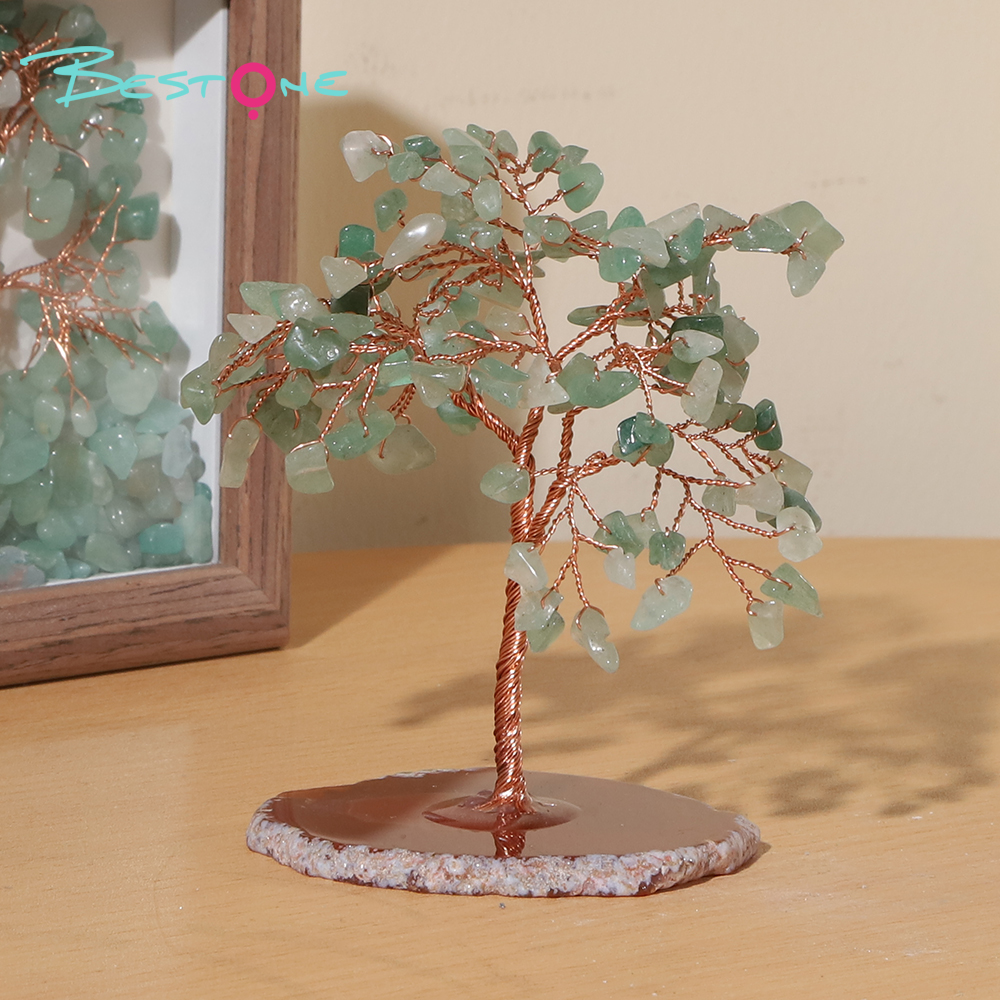 Crystal Chip Gemstone Trees on Agate Slice Base – 10×10cm