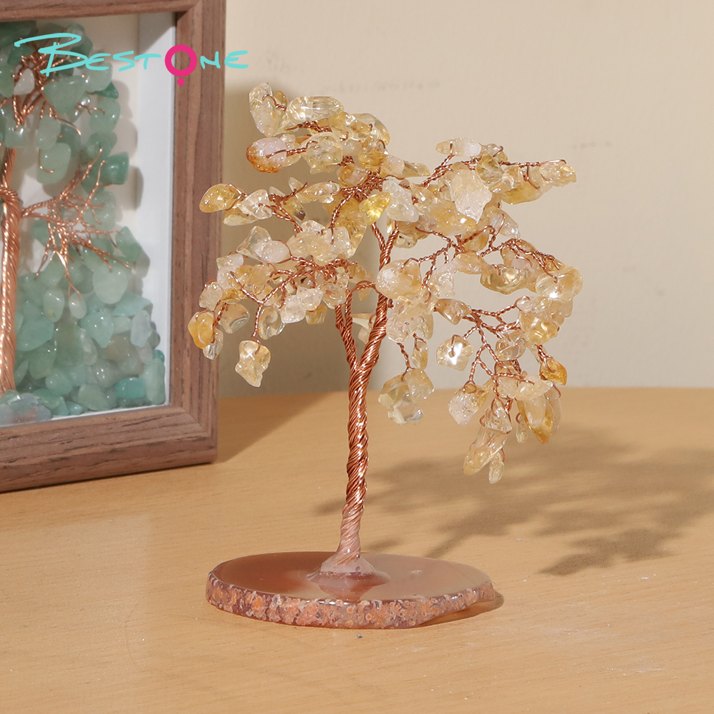 Crystal Chip Gemstone Trees on Agate Slice Base – 10×10cm