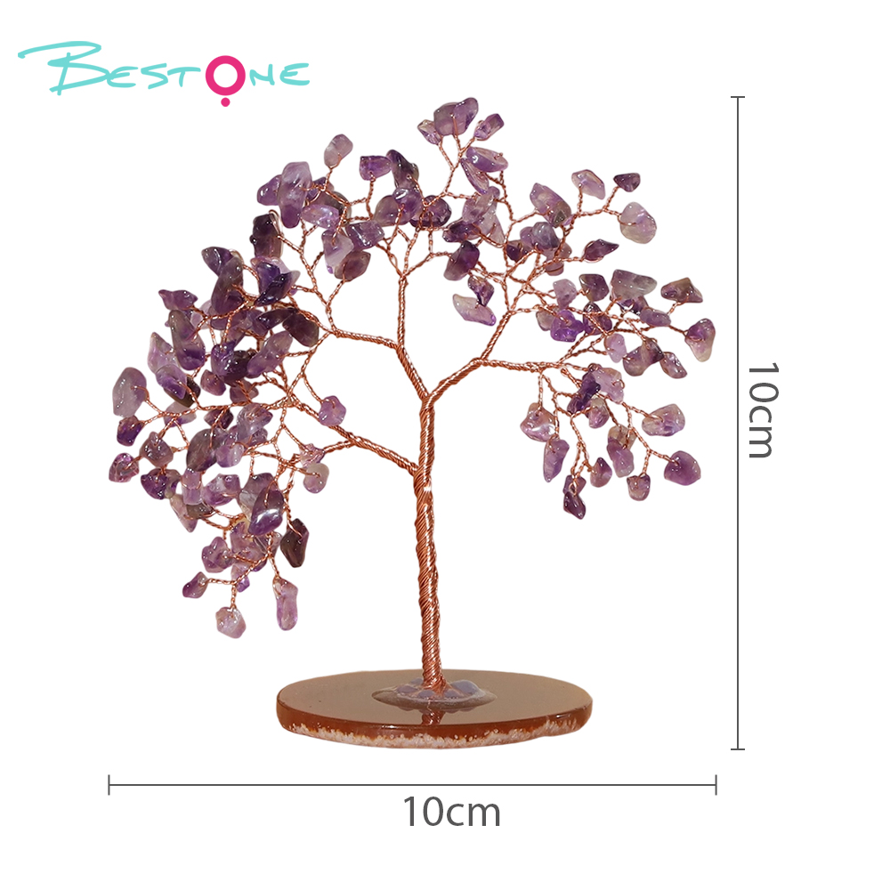 Crystal Chip Gemstone Trees on Agate Slice Base – 10×10cm