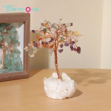 Crystal Chip Gemstone Trees on Clear Quartz Tribe Base – 11×11cm