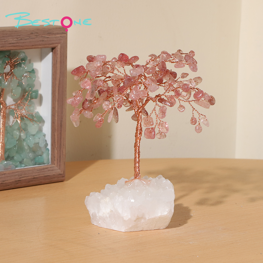 Crystal Chip Gemstone Trees on Clear Quartz Tribe Base – 11×11cm