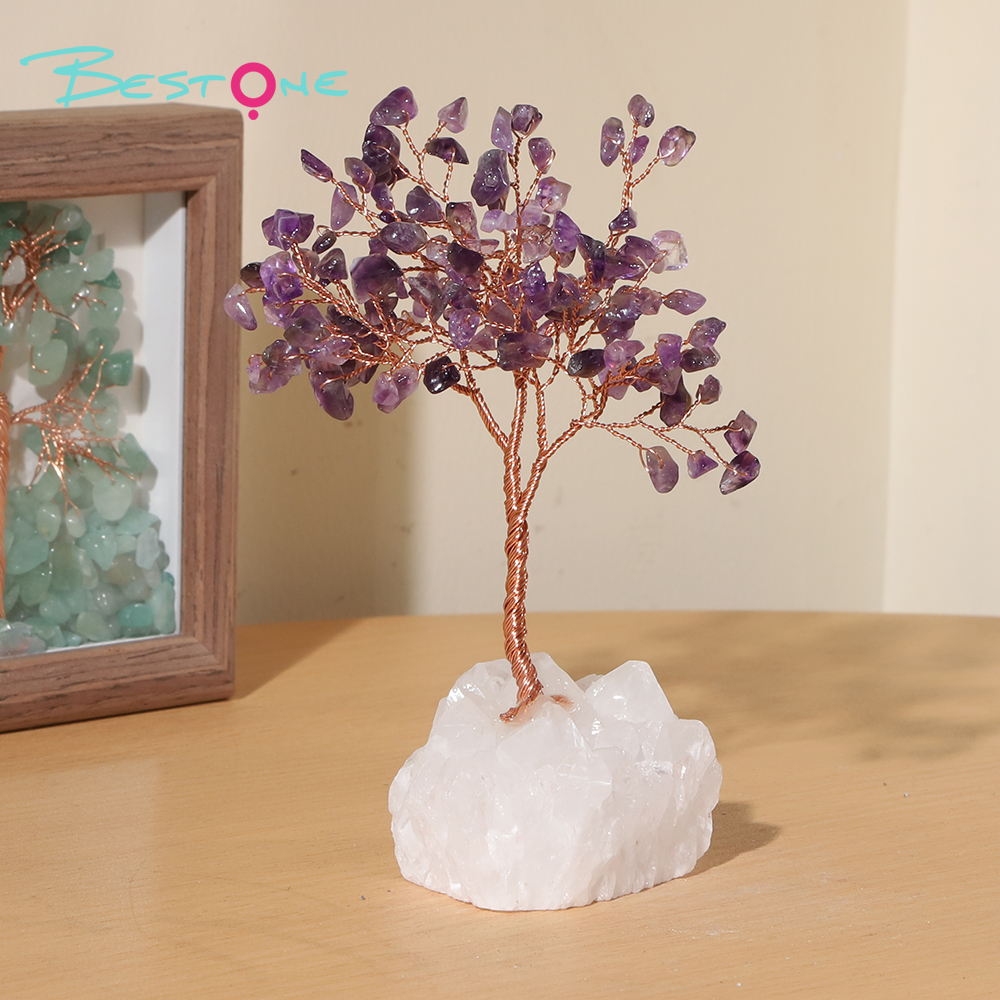 Crystal Chip Gemstone Trees on Clear Quartz Tribe Base – 11×11cm