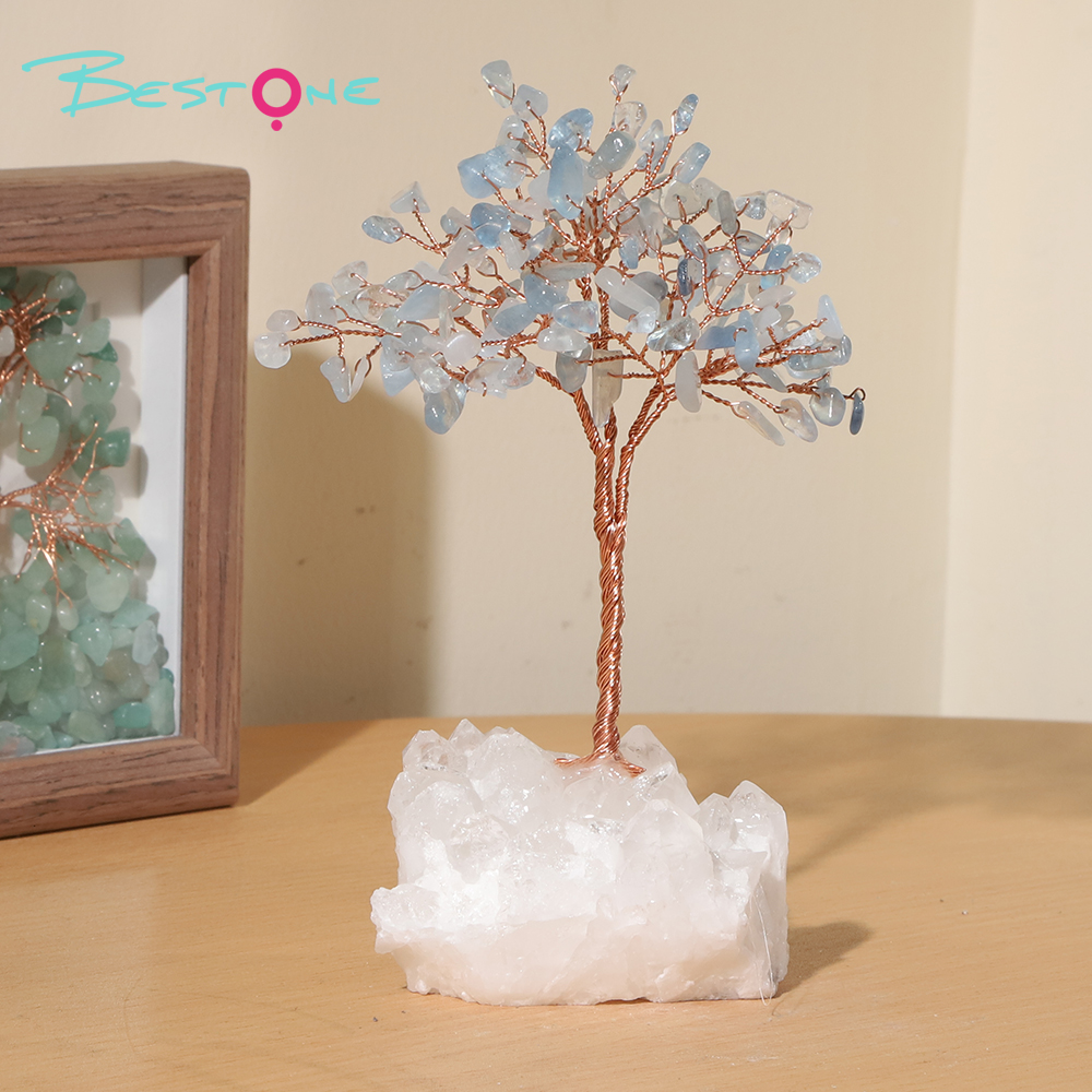 Crystal Chip Gemstone Trees on Clear Quartz Tribe Base – 11×11cm