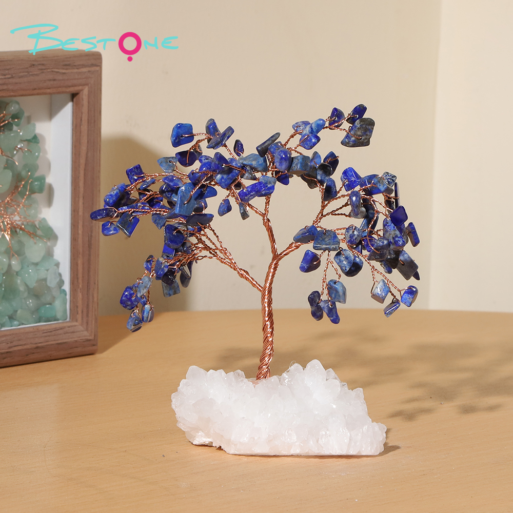 Crystal Chip Gemstone Trees on Clear Quartz Tribe Base – 11×11cm