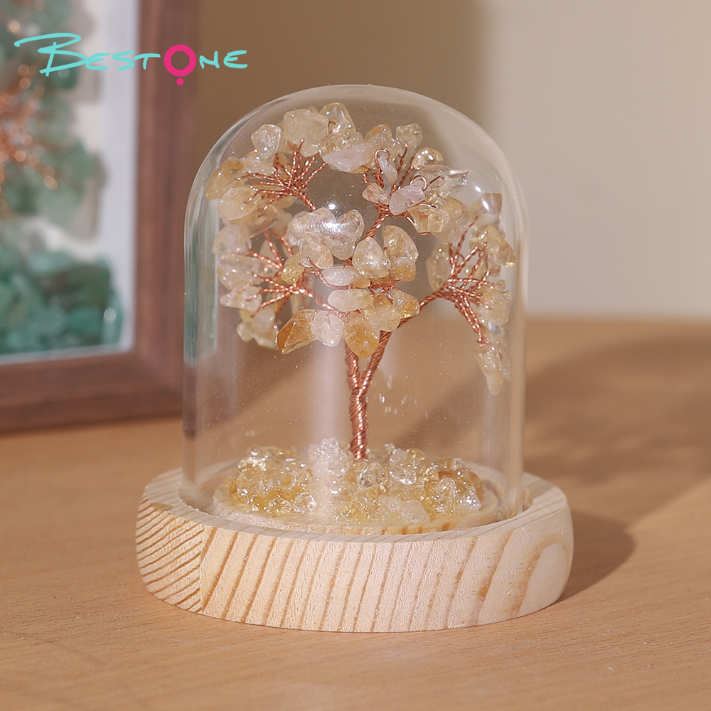 Mini Gemstone Trees in Glass Dome – 9×7cm