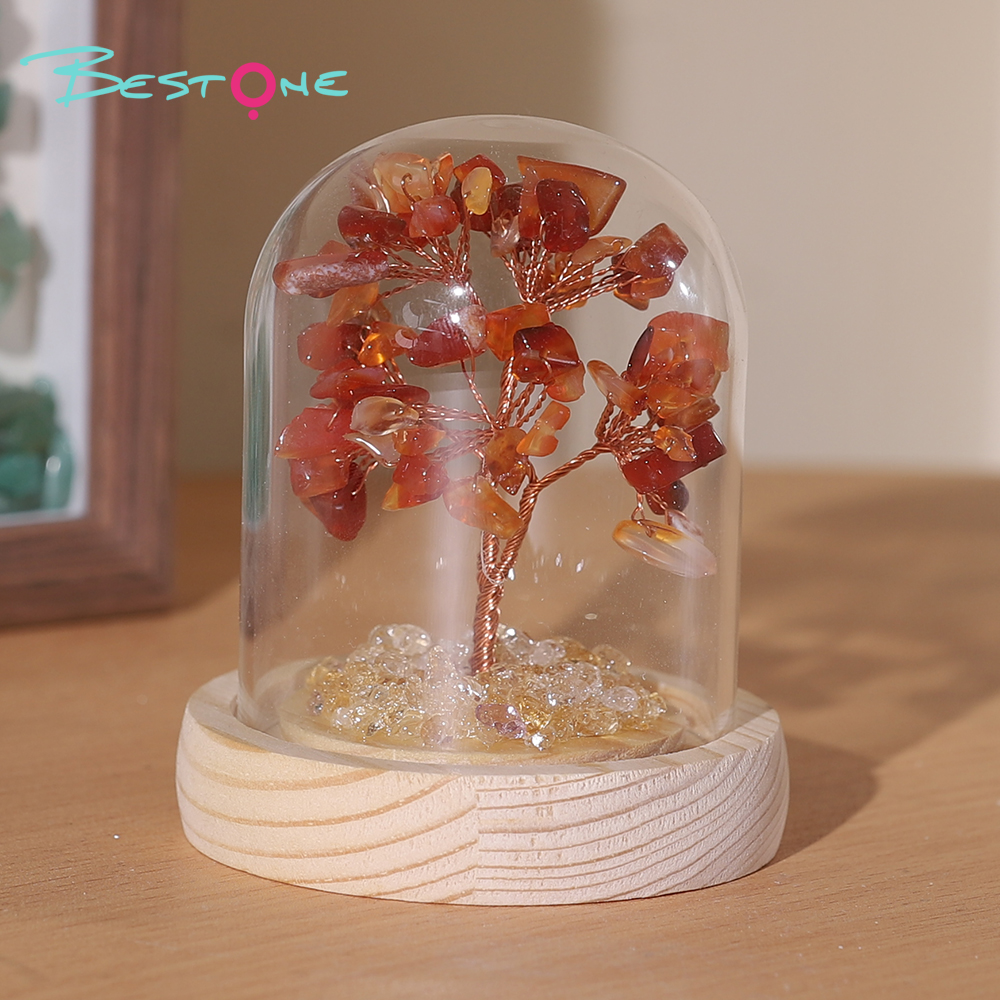 Mini Gemstone Trees in Glass Dome – 9×7cm