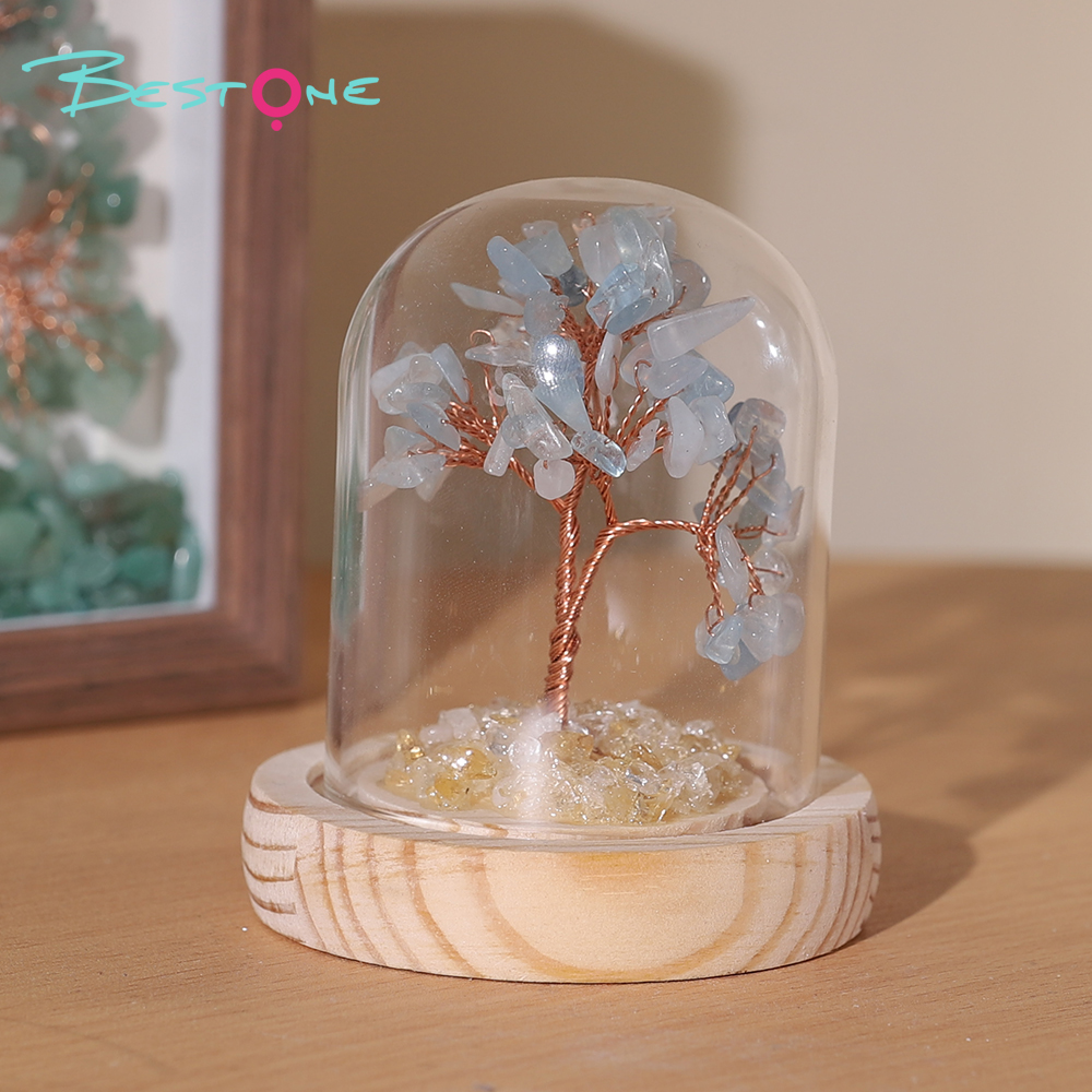 Mini Gemstone Trees in Glass Dome – 9×7cm