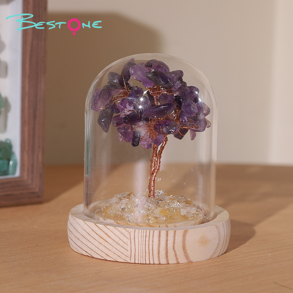 Mini Gemstone Trees in Glass Dome – 9×7cm