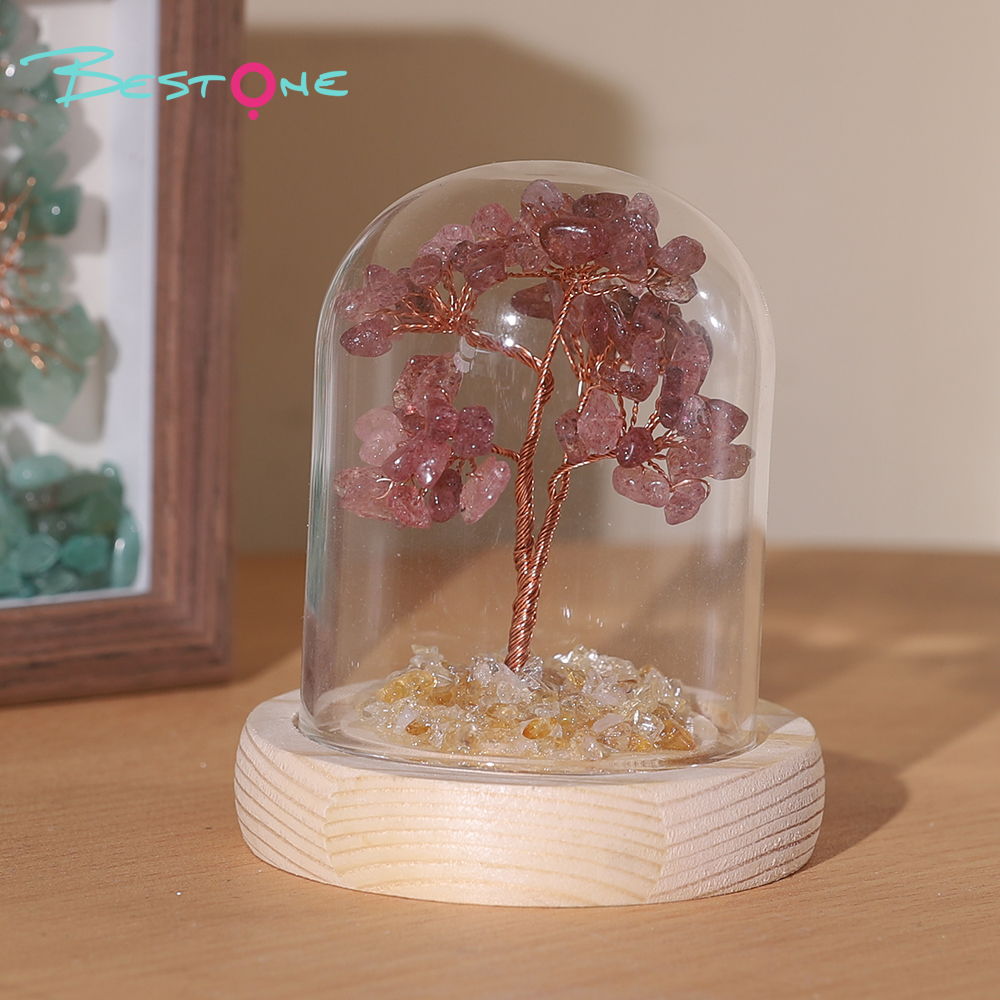 Mini Gemstone Trees in Glass Dome – 9×7cm