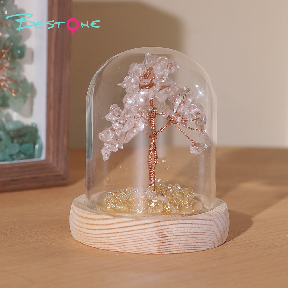 Mini Gemstone Trees in Glass Dome – 9×7cm