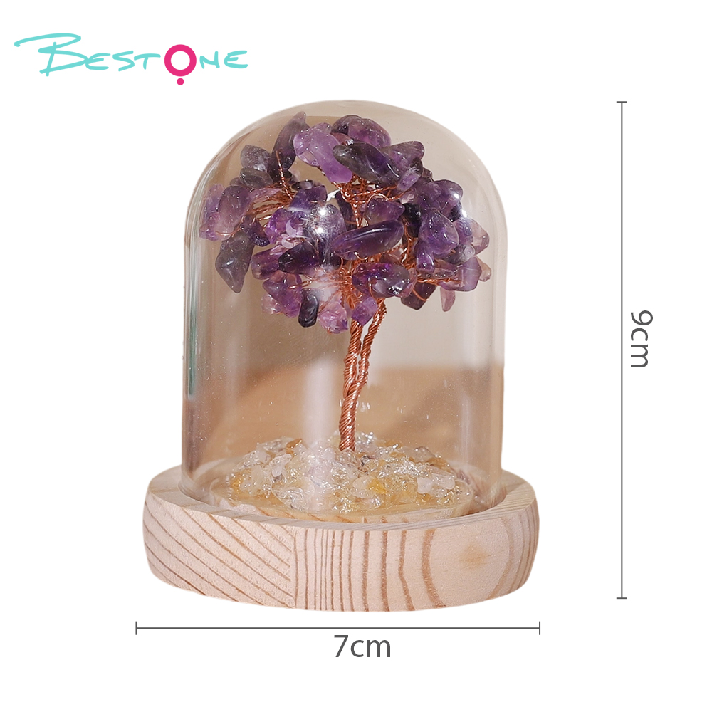 Mini Gemstone Trees in Glass Dome – 9×7cm