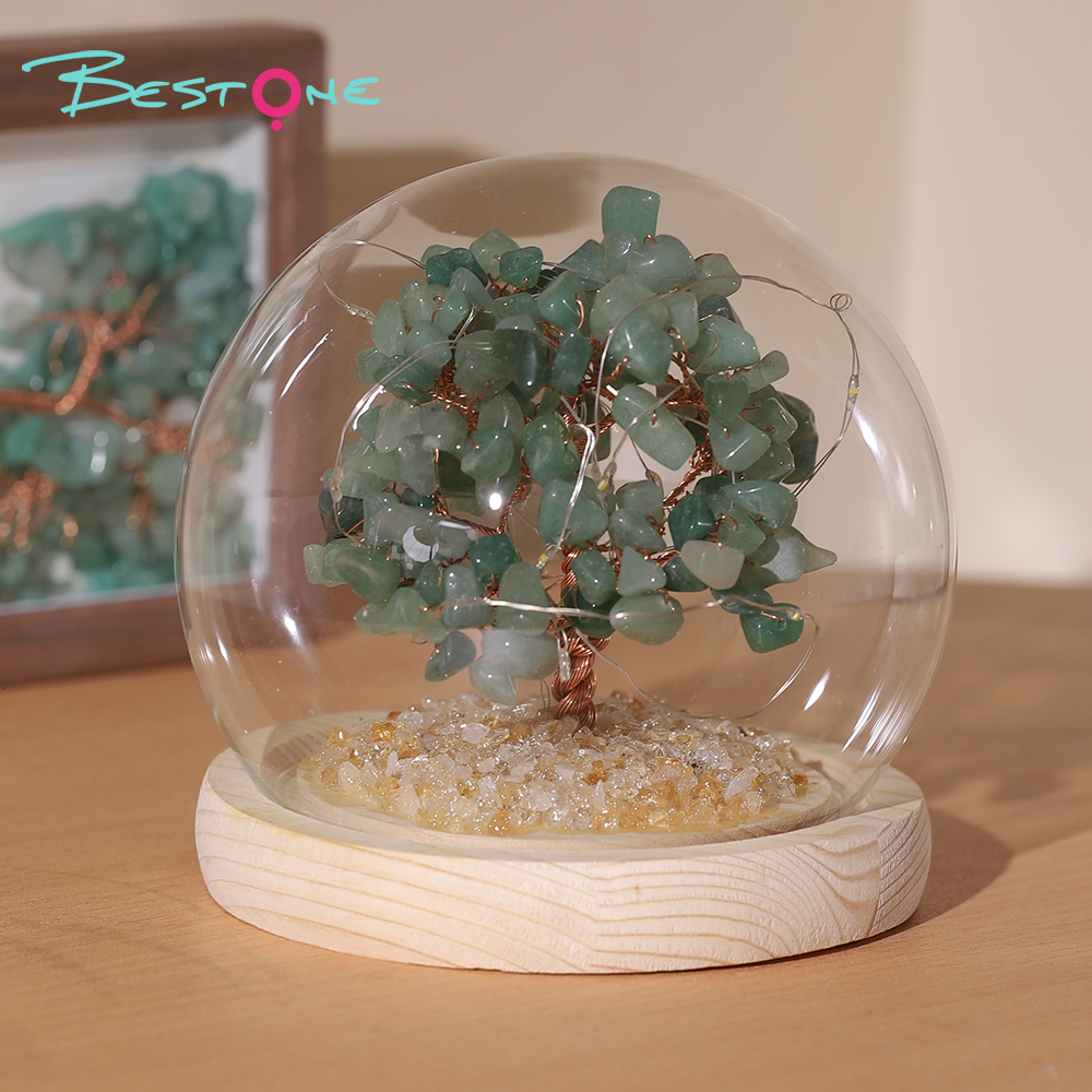 Gemstone Trees in Round Glass Dome – 14×14cm