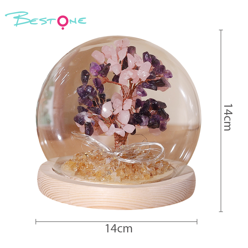 Gemstone Trees in Round Glass Dome – 14×14cm