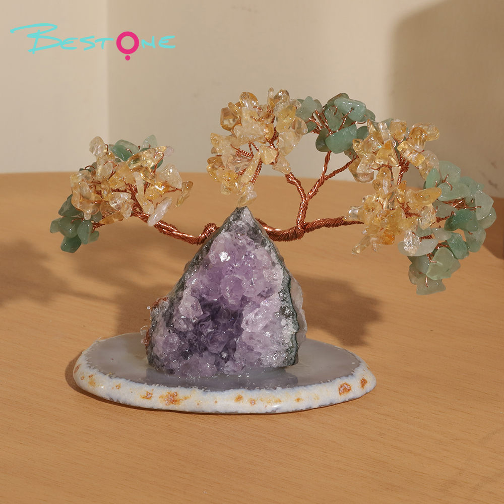 Crystal Tree Collection – 12×10cm Amethyst Cluster with Agate Slice Base