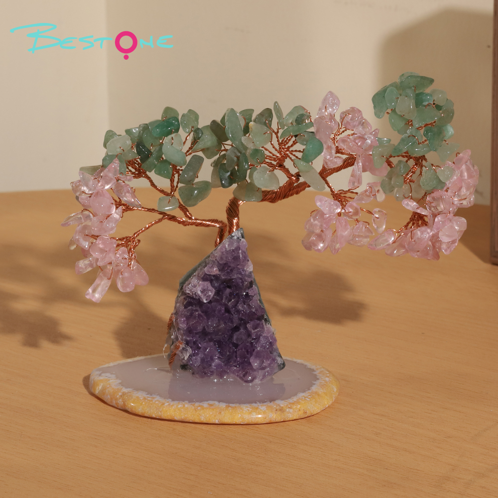 Crystal Tree Collection – 12×10cm Amethyst Cluster with Agate Slice Base